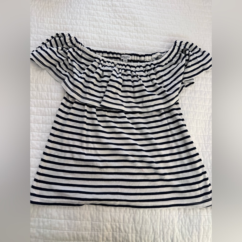 Soft cotton off the shoulder striped top